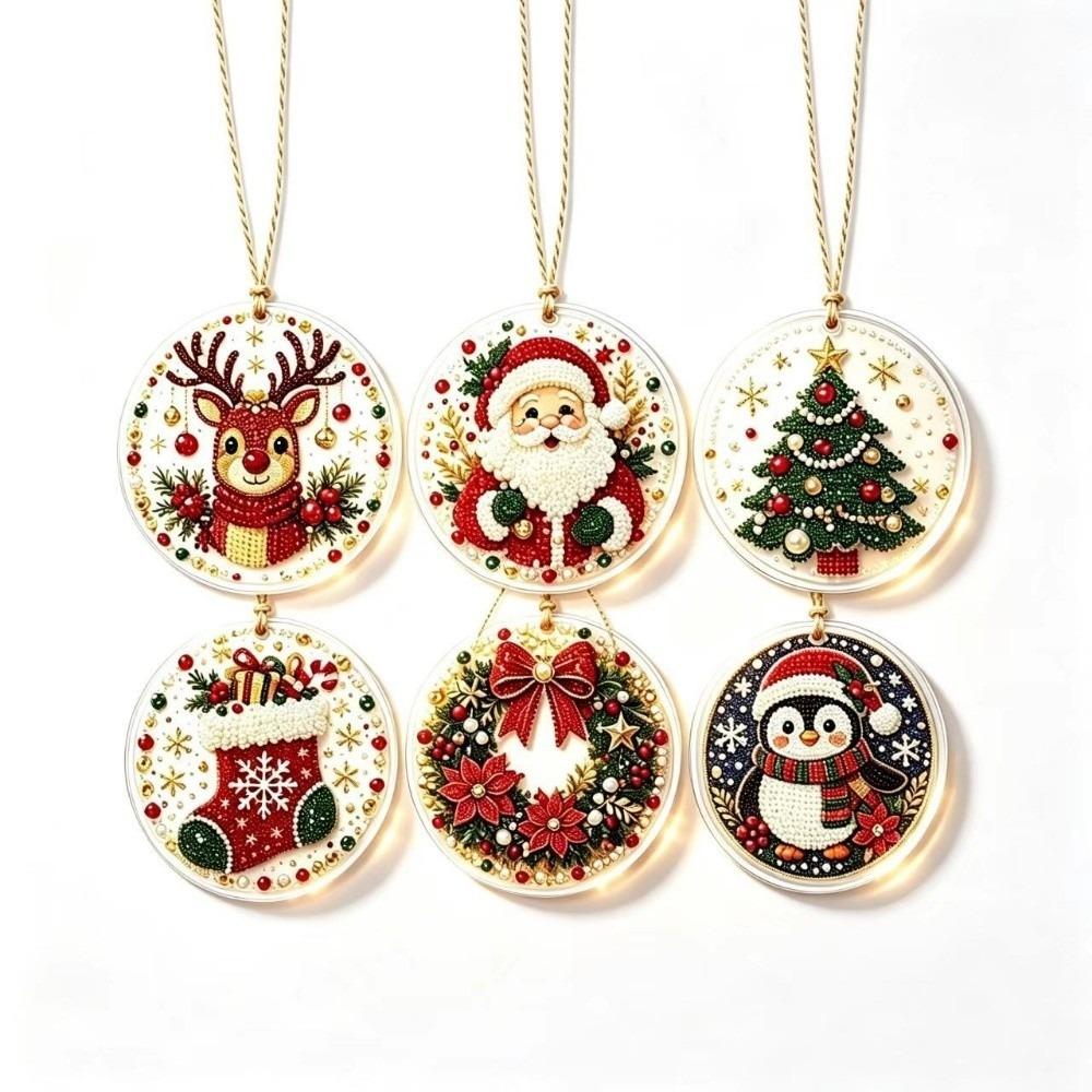 6pcs Deer Tree Christmas DIY Hanging Ornaments Santa Claus Christmas Craft Decoration Festival