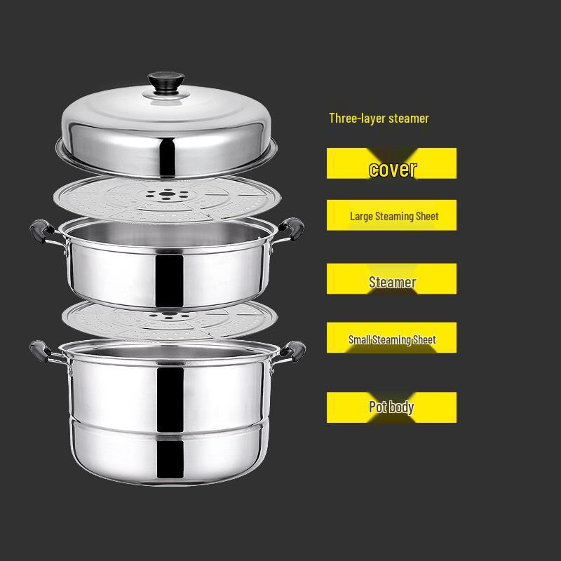 Stainless Steel Double Layer Steamer: Multi-Use Pot for Two or Three Layers - Ideal for Soups, Steaming Buns, and Fish on Induction or Gas Stoves