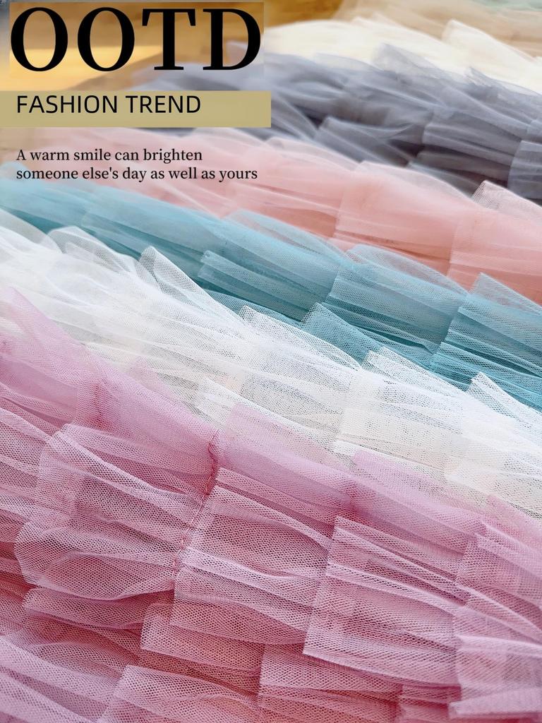 Korean Style Long Mesh Skirt Dress for Birthday, Holiday, Party, Dance - Mid-Length Socialite Swing Cake Skirt