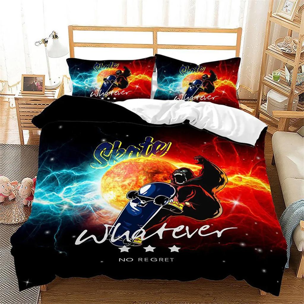 Extreme Sports Game Skateboard Soft Duvet Cover Spaceman Comfortable Quilt Cover Carton Skateboard for Children Ten Boy for Bedrom Decoration