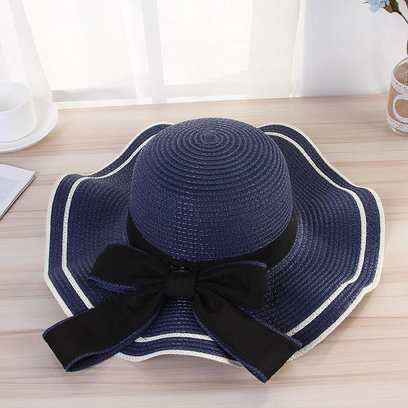 Summer Bow Sun Hat Female, Seaside Beach Vacation Sun Hat Outdoor Big Brim Sun Hat Sweet Straw Hat