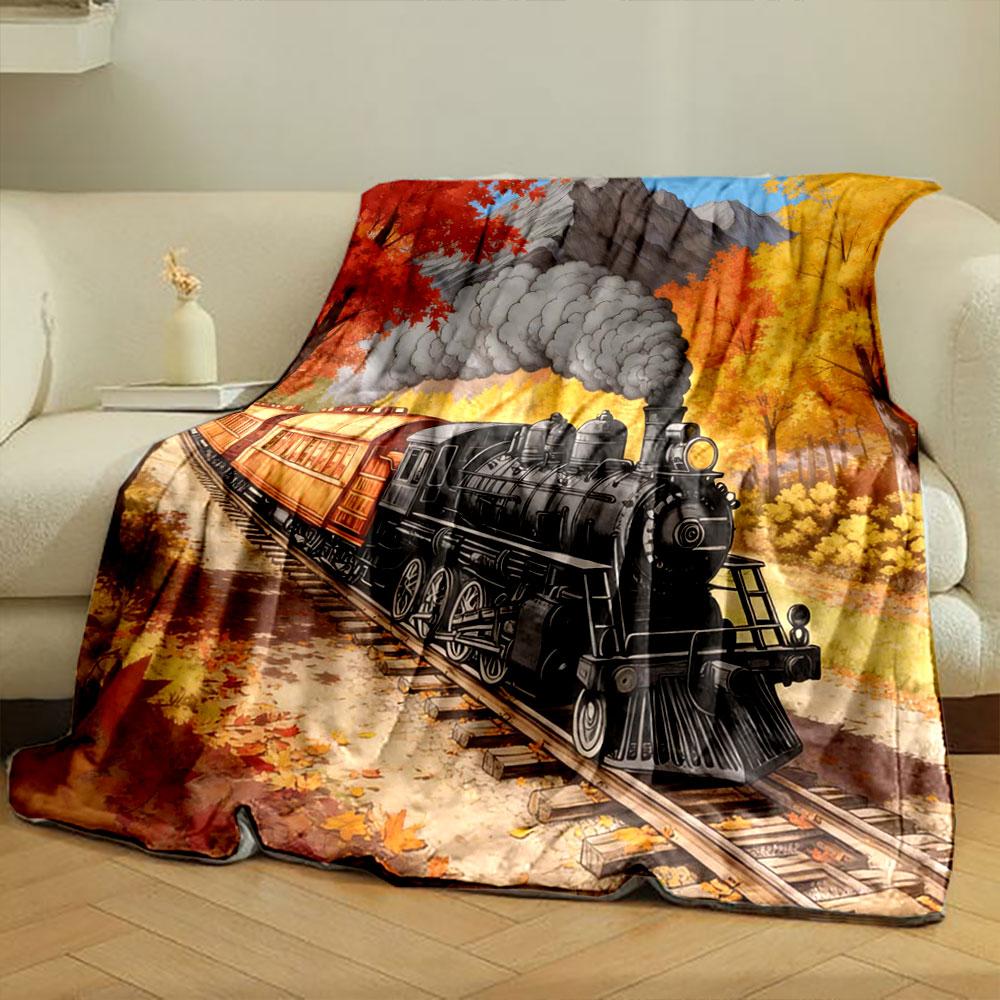 Multi Size Retro Steam Locomotive Print Blanket Home Travel Camping for Adults and Kids Luxury Gifts  Picnic Blanket