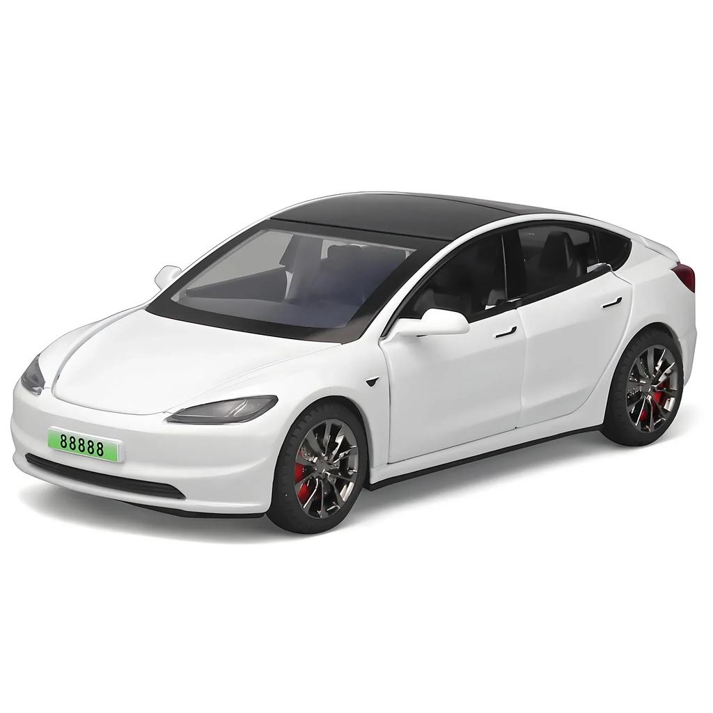1:32 Tesla Model 3 Legierung Auto Modell Simulation Sound und Licht Rückziehbar Spielzeugauto Metallauto Jungen Sammlung Ornamente Geschenk