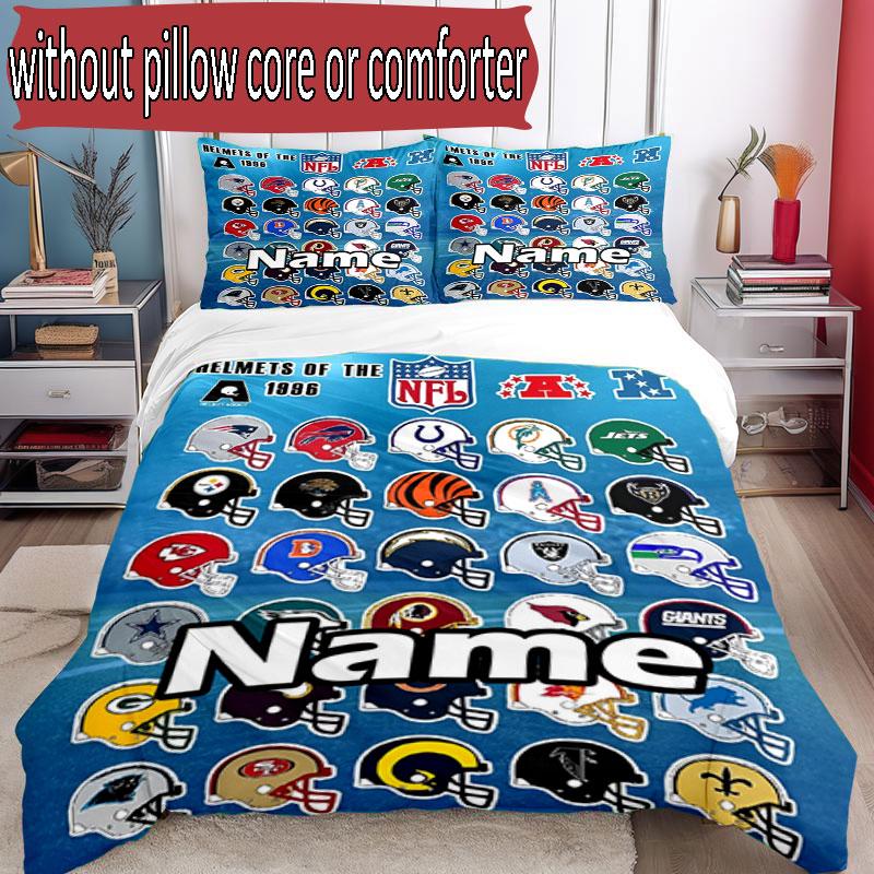 3pcs Duvet Cover Set (1*Duvet Cover + 2*Pillowcase, Without Core), Custom Name NFL Pattern Bedding Set, Home Bedroom Decor Gift