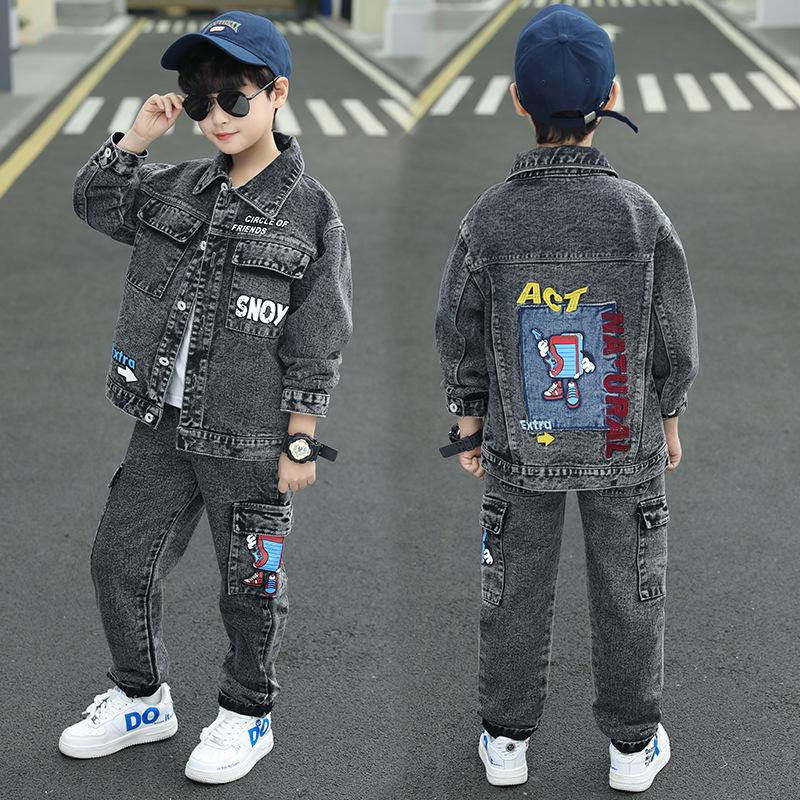 Boys' Trendy Denim Two-Piece Set - Spring & Autumn 2025