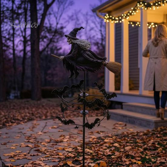 Decorazione Giardino Halloween Strega Girandola, Arte per Cortile Metallo Esterno Palo Fantasioso, Girandola Volante per Prato Patio Sentiero Decorazioni Autunnali