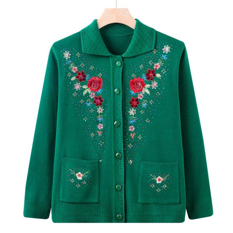Middle aged autumn and winter sweater female mother wear cardigan age 0 grandma knitted sweater old lady autumn coat