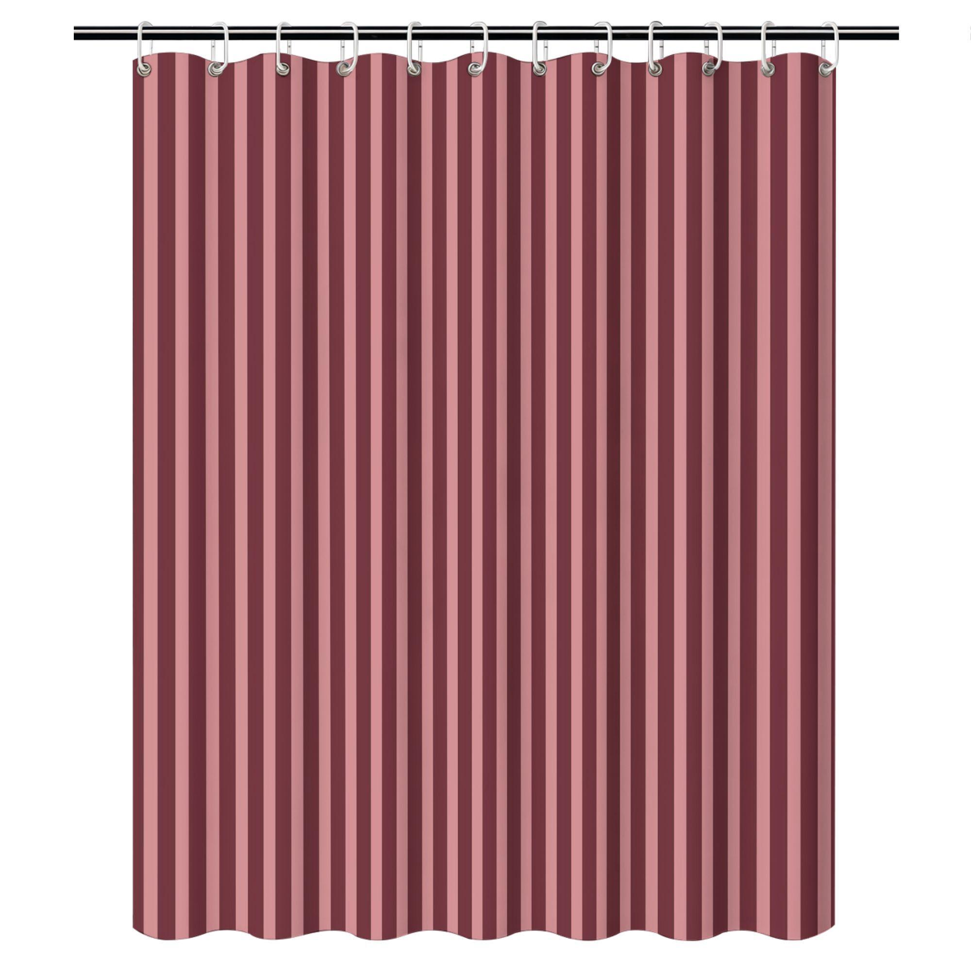 

Cabernet & Apricot Stripe Shower Curtain – Modern Vertical Stripes, 12 Hooks, 70.87×70.87 Minimalist Bathroom Decor W60H190(CM)-1 Pcs
