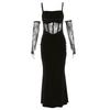 European and American style 2026 spring and summer new women's clothing solid color slim fit high waist fashion one-word collar suspender dress women