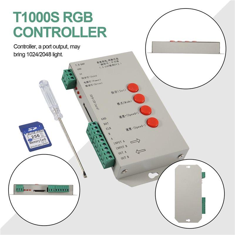 A84E-RGB LED Controller T1000S SD Card 2048Pixels Controller For WS2801 WS2811 WS2812B SK6812 LPD6803 LED Strip Light