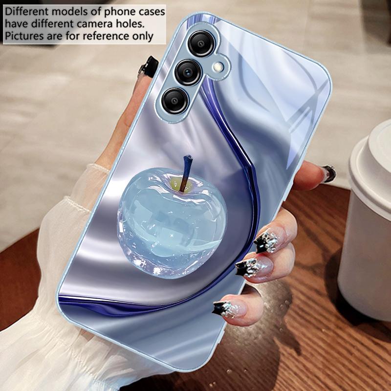Transparent colored apple For Samsung Galaxy A14 4G 20 30 52 20S 21S 22 32 33 34 42 50 51 53 54 70 71 72 73 5G Glass Phone Case