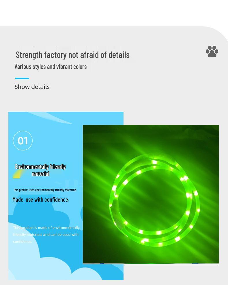 USB dobíjecí LED obojek pro psa s portem typu C pro noční viditelnost