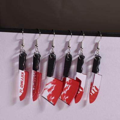 Simulation Blood Knife Earrings for Woman Personality Drop Earring Acrylic Funny Halloween Jewelry Gothic Party Accessories