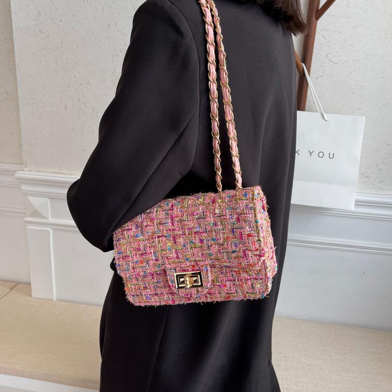 1Pc Xiaoxiangfeng Woolen Bag Women's Bag New Trendy Popular Korean Version Fashion Versatile Chain Single Shoulder Messenger Bag