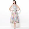 Summer Women Designer Print Dress Sleeveless High Waist Long Maxi Big Swing Tank Party Dresses