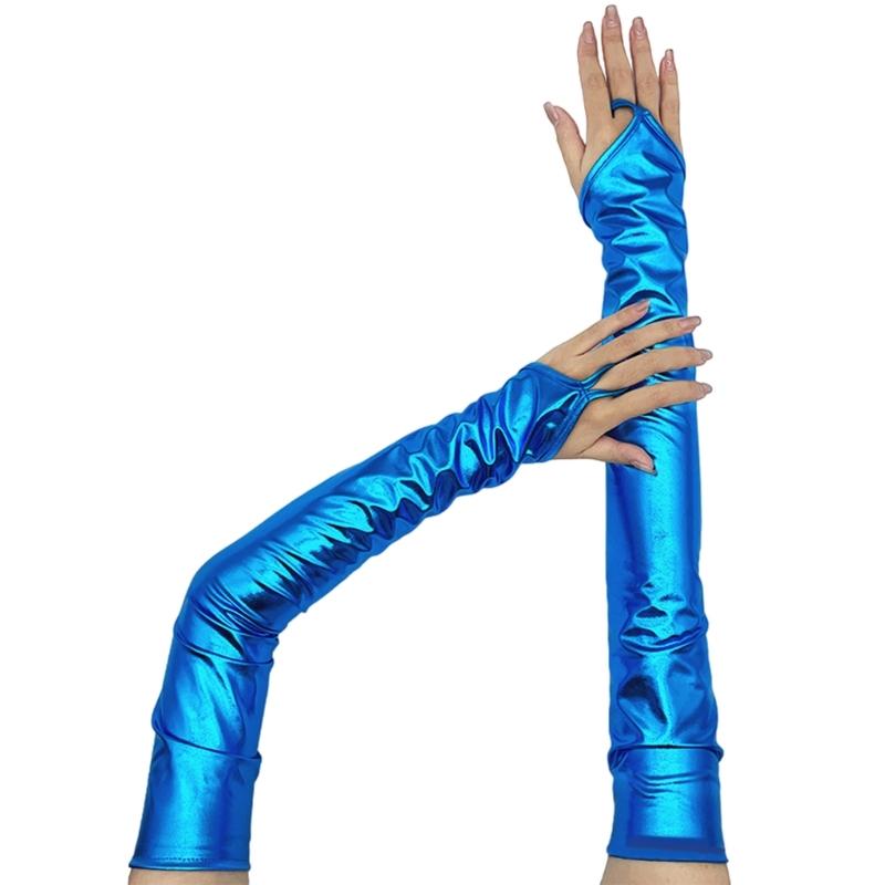 

Patented Leather Long Gloves for Stage Women Party Gloves PU Gloves Evening Outfit Dancing Party Gloves Festival Handwear синій