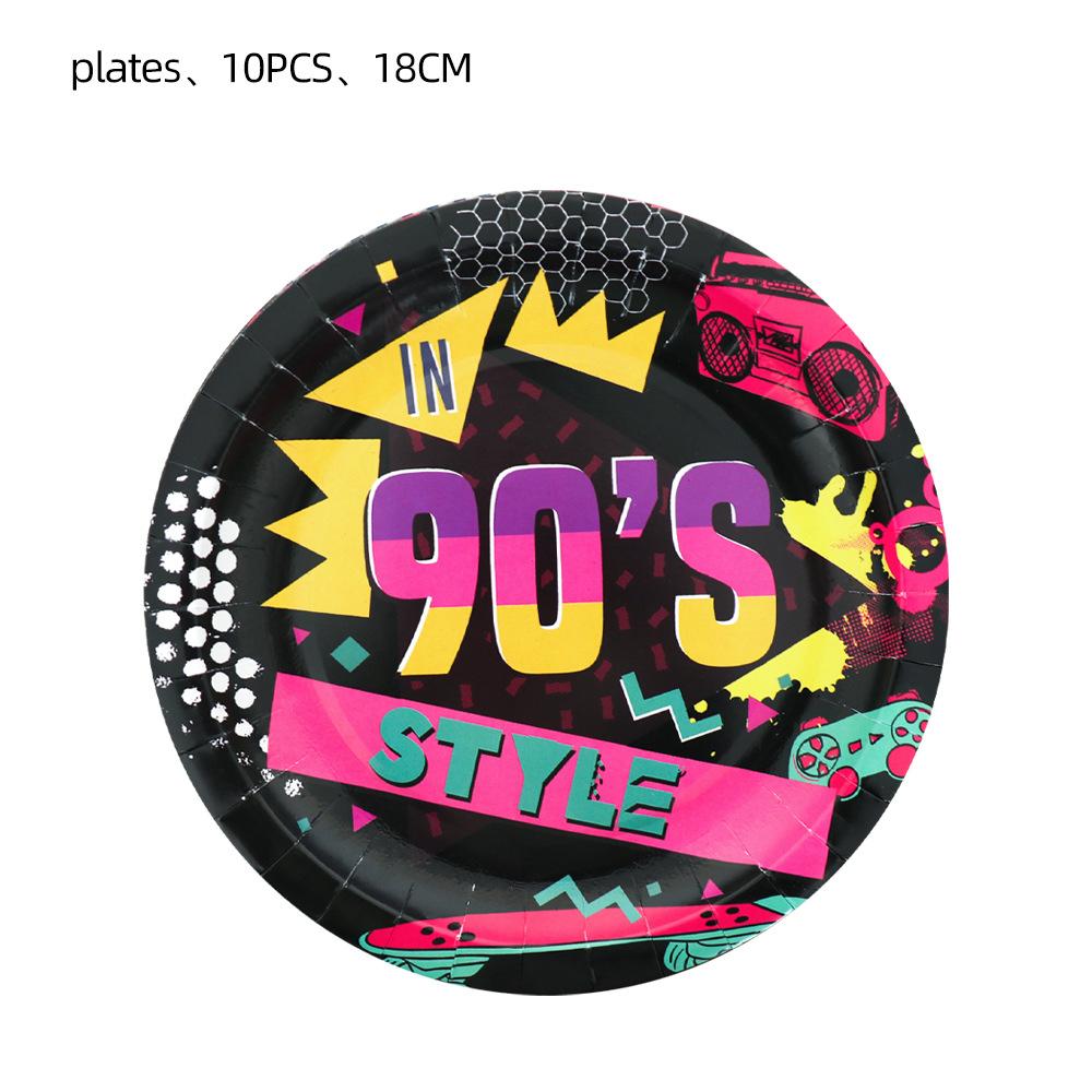 Spot 90S Theme Tableware Decoration Flag Paper Cup Paper Plate Birthday Party Set Three-Dimensional Supplies