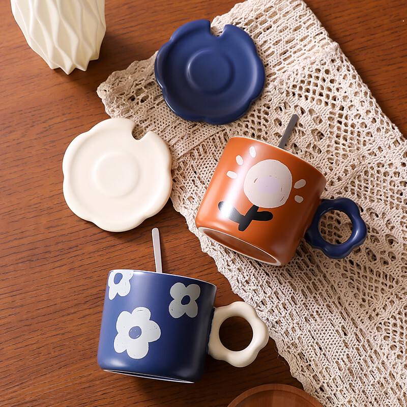 Retro Unterglasur Keramiktasse mit Deckel und Löffel