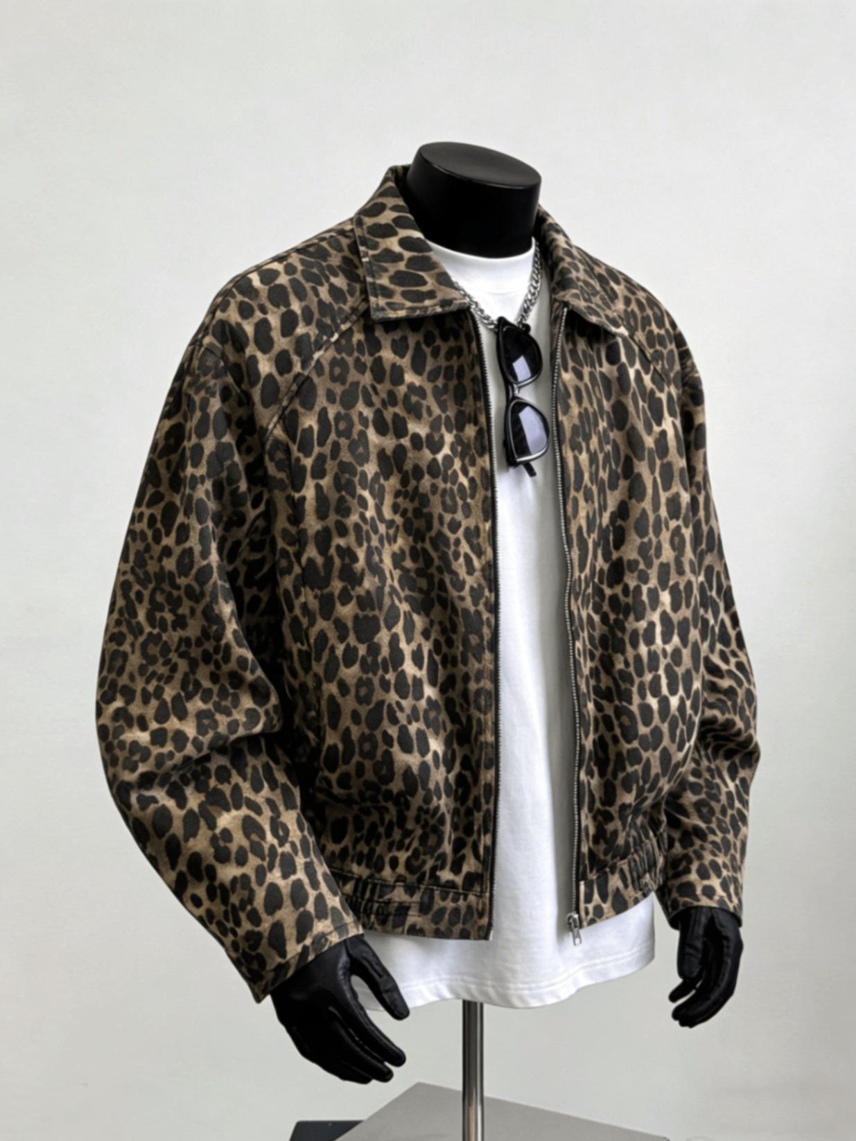 Unisex amerikāņu leoparda raksta džinsa jaka