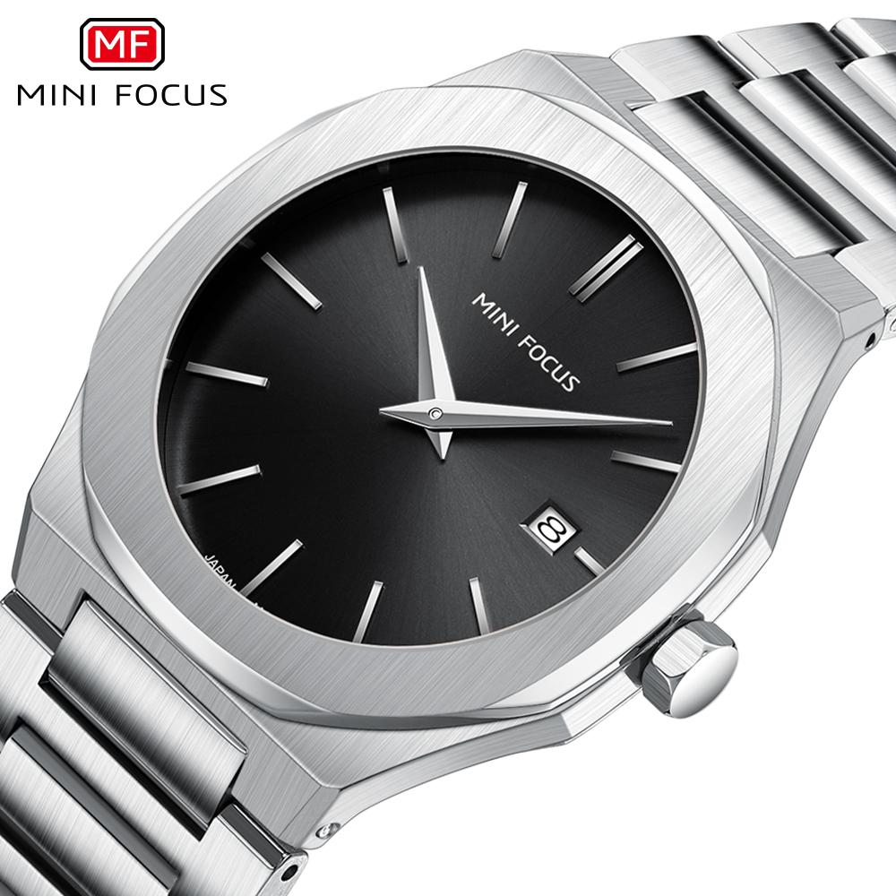MINIFOCUS Men's Simple Quartz Watch with Stainless Steel Strap Date Display Water-Resistant Stylish Casual Wristwatch