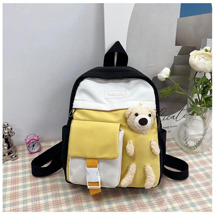 Schoolbag Elementary school bag Japanese cute bear doll backpack Korean version contrasting color preschool boys and girls casual backpack