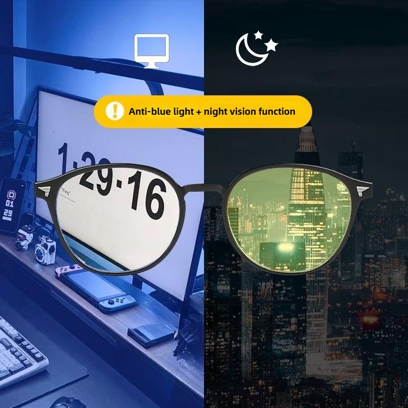 Driving Anti-Glare Night Vision Glasses Retro Studded Round Frame Anti-blue Light Glasses Orange & Red Lenses Protective Eyewear