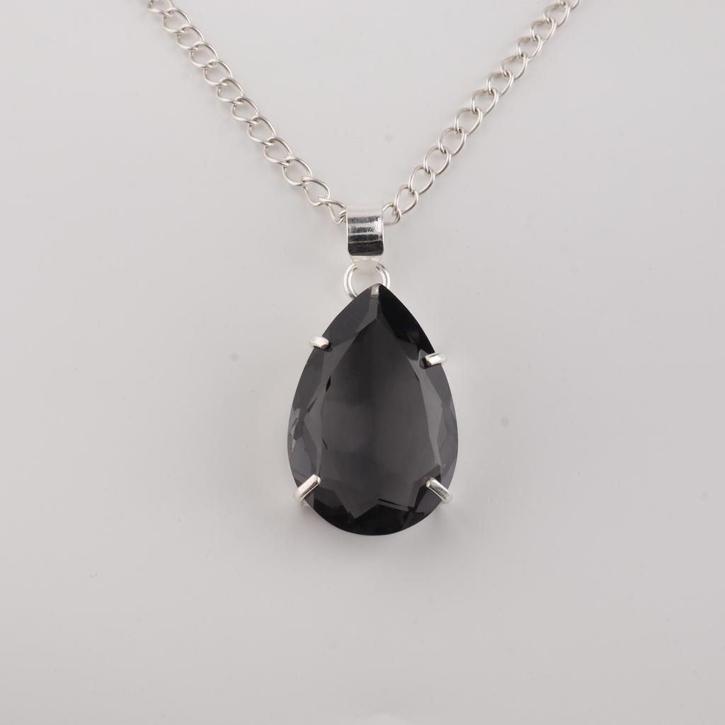 Grey Quartz Gemstone Silver Pendant 1.6" , 925 Sterling Silver Handcrafted Jewelry, Designer Pendant For Birthday Gift PP-67-11