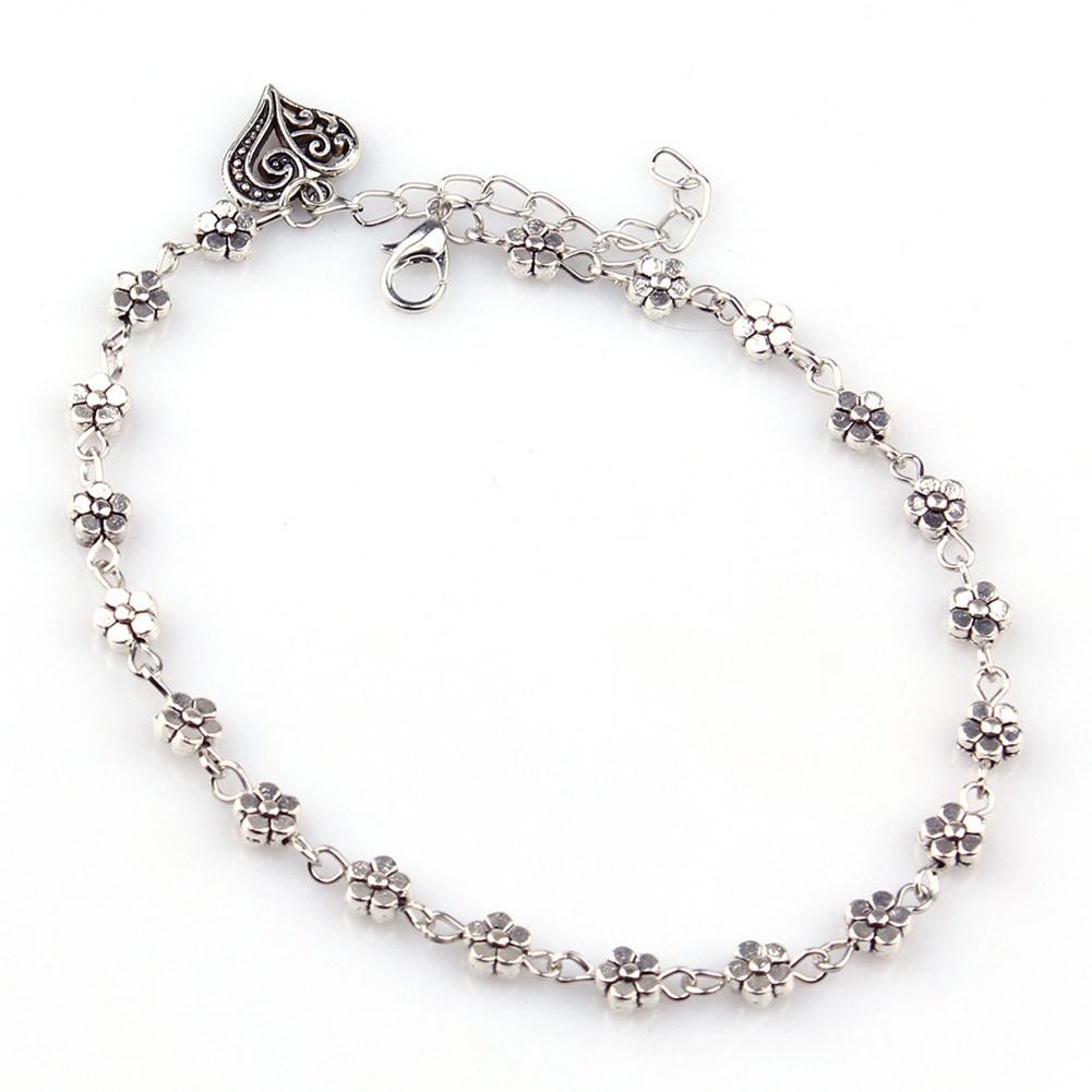 

Retro Style Sliver Color Hollow Out Plum Blossom Loving Heart Foot Chain Silver #1