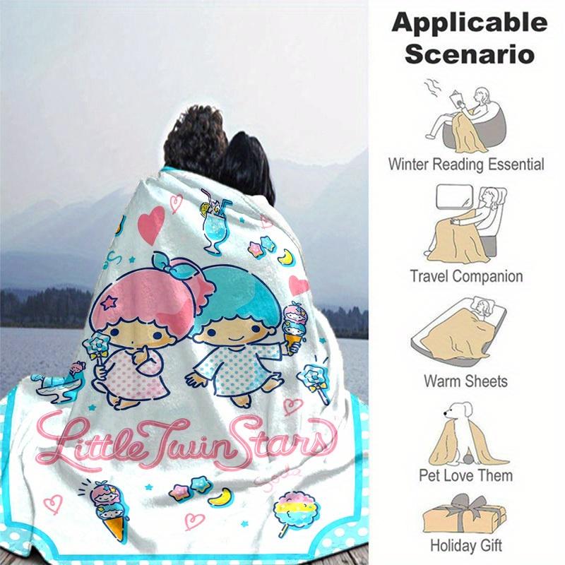 1pc Sanrio Little Twin Stars Home Decor Flannel Blanket: Perfect Gift for Bedroom, Living Room, Travel, Camping, Car, Beach, Office Nap, Ideal Sofa Th