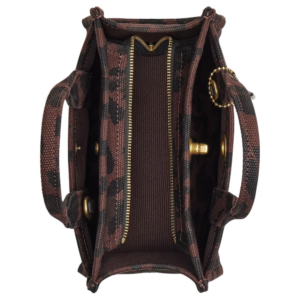 Coach Cargo 20 Leopard Print Design Tote Bag Shopping Bag Fabric Shoulder Handbag Small Women Tote Dark-Brown CCG01-B4YDV