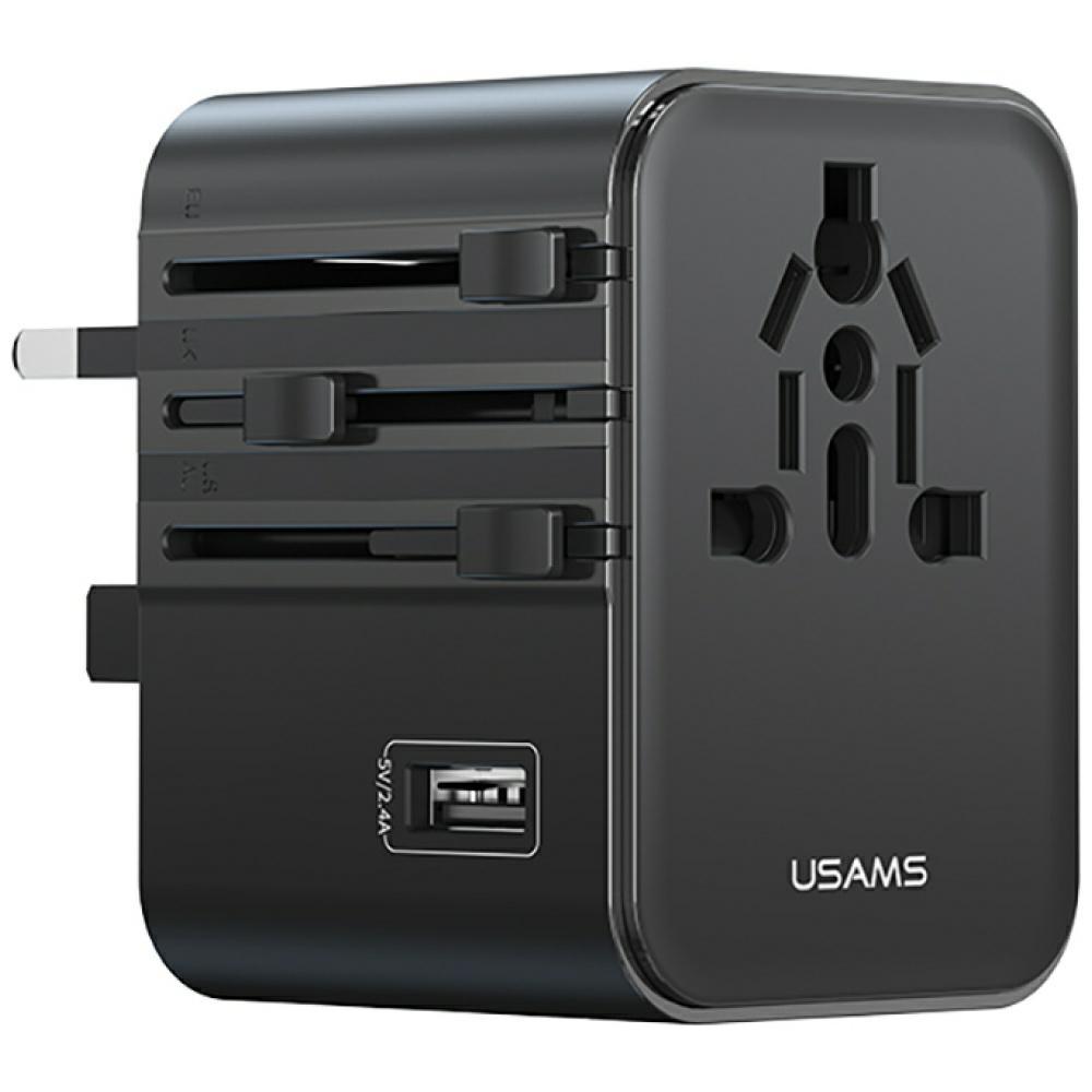 Ładowarka Sieciowa Usams Travel Adapter  Cc308 Usb-C + Usb-A 17W 4W1 Us/Au/Eu/Uk Czarny