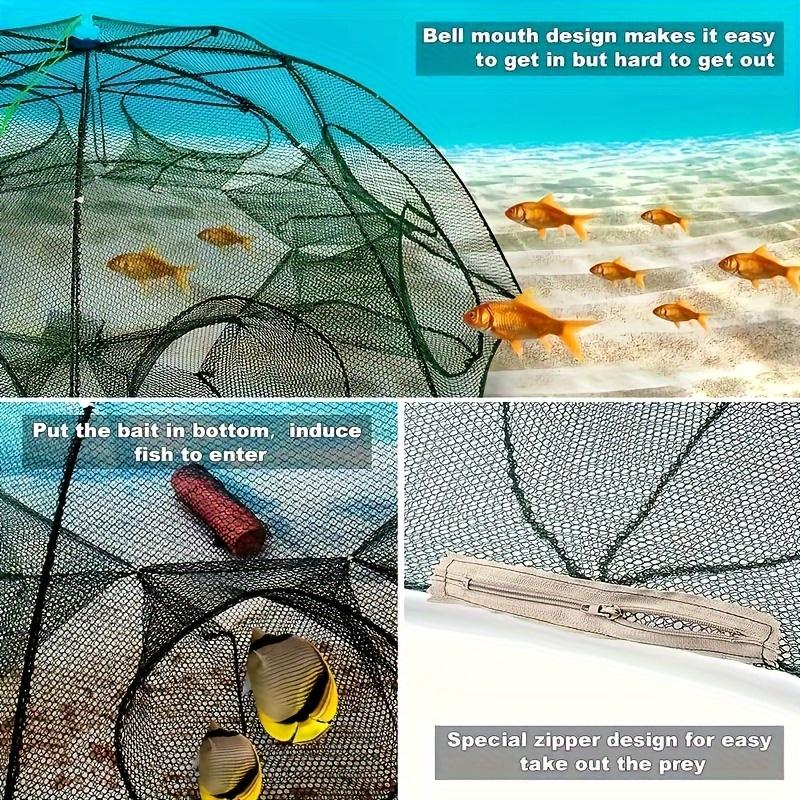 10-hole Portable Fishing Net - Durable Nylon Shrimp, Crab and Fish Catching Tool, Suitable for Outdoor Fishing Adventures.