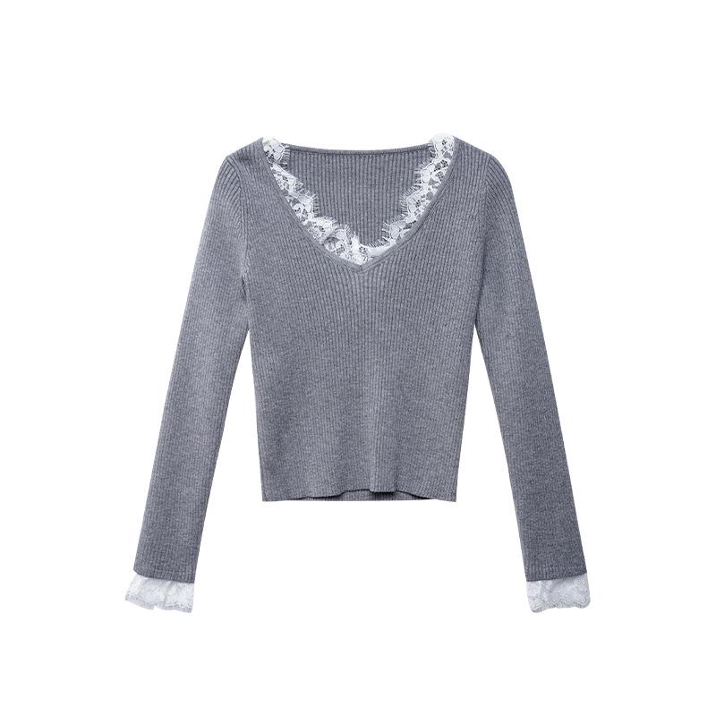 

NewOpen 2024 Lace V-Neck Slim-Fit Women s Sweater F2389 Medium сірий колір