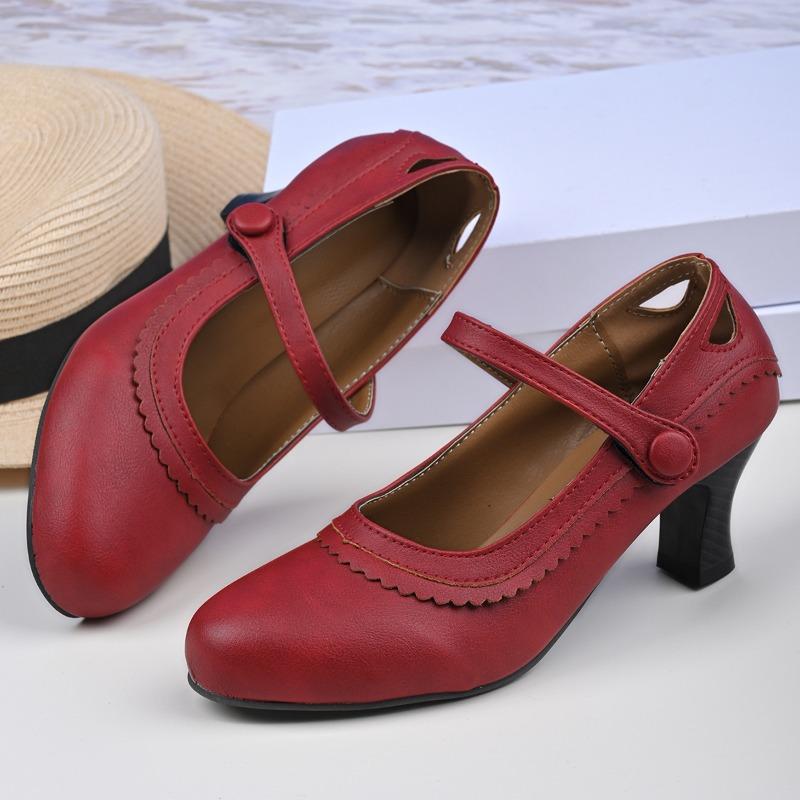 

Женские туфли на высоком каблуке, с низким верхом, больших размеров, на толстом каблуке, с круглым носком, с вырезами 38 красный