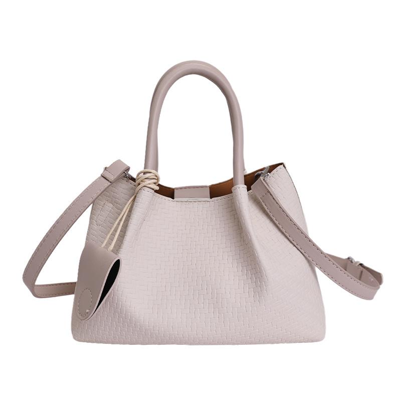 

Solid Color Textured Tote Bag with Top Handle and Detachable Strap Stylish Handbag for Daily Fashion Use белый