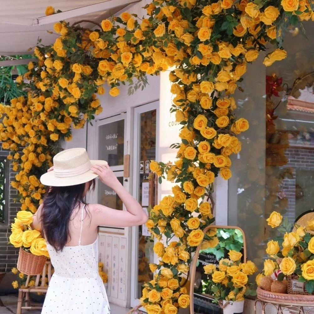 New Plastic Silk Artificial Rose Vine 8 Colors 1.7m 21 Heads Wall Decor Rattan Fake Plants Leaves Home Decoration