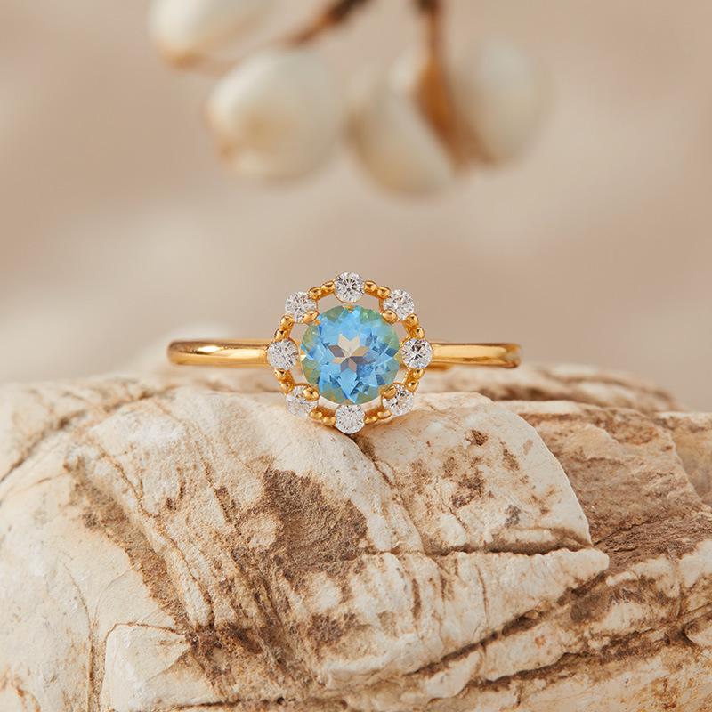 S925 Sterling Silver Natural Topaz Citrine Amethyst Olive Garnet Color Treasure Ring Women'S Jewelry Set Earrings