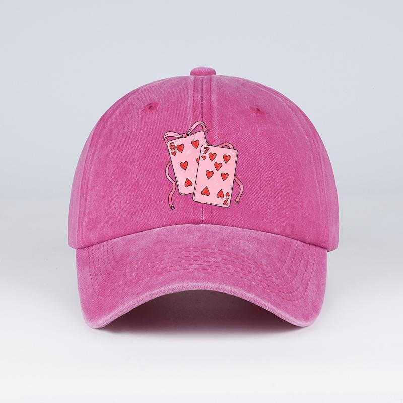 

Red Heart Playing Card 67 Printed Washed Baseball Cap Soft, Comfortable, Breathable, Adjustable Sweet, Cool, Playful, Retro, Fas