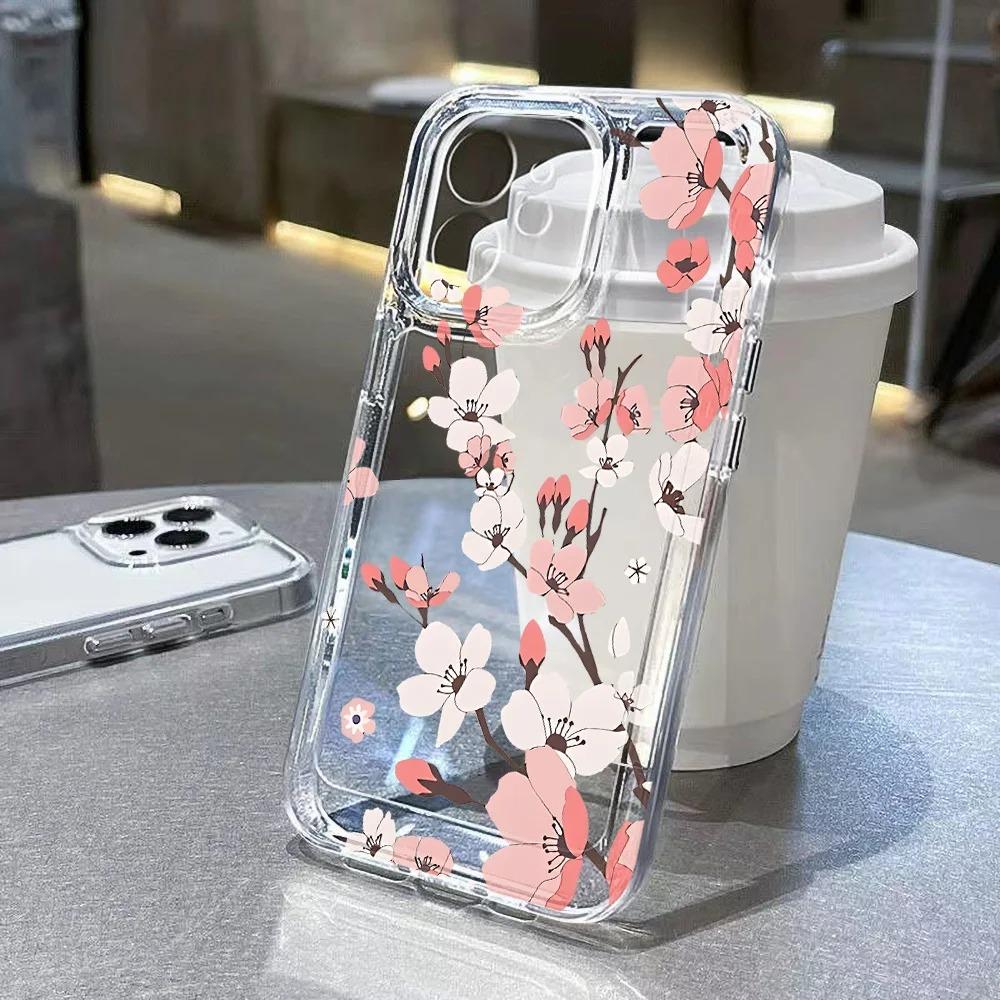 

Pink Cherry Blossom Floral Print Phone Case for iPhone 17 16 15 14 13 12 11 16E Series Pro Max Plus Double Layer Protection iphone 15