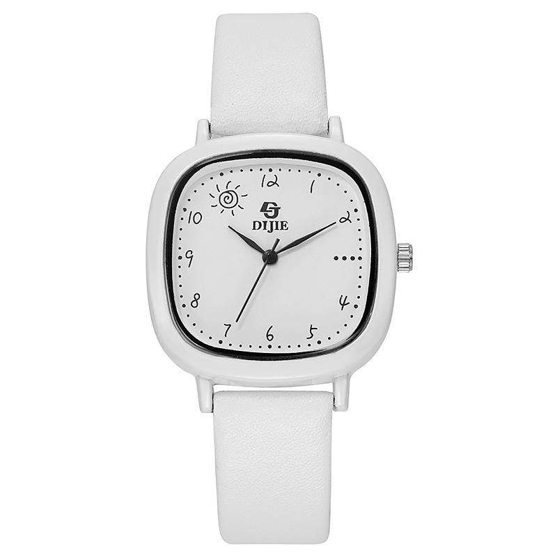Preppy Style Quartz Skin-Brightening Unisex Minimalist Square Couple Wristwatch for Students