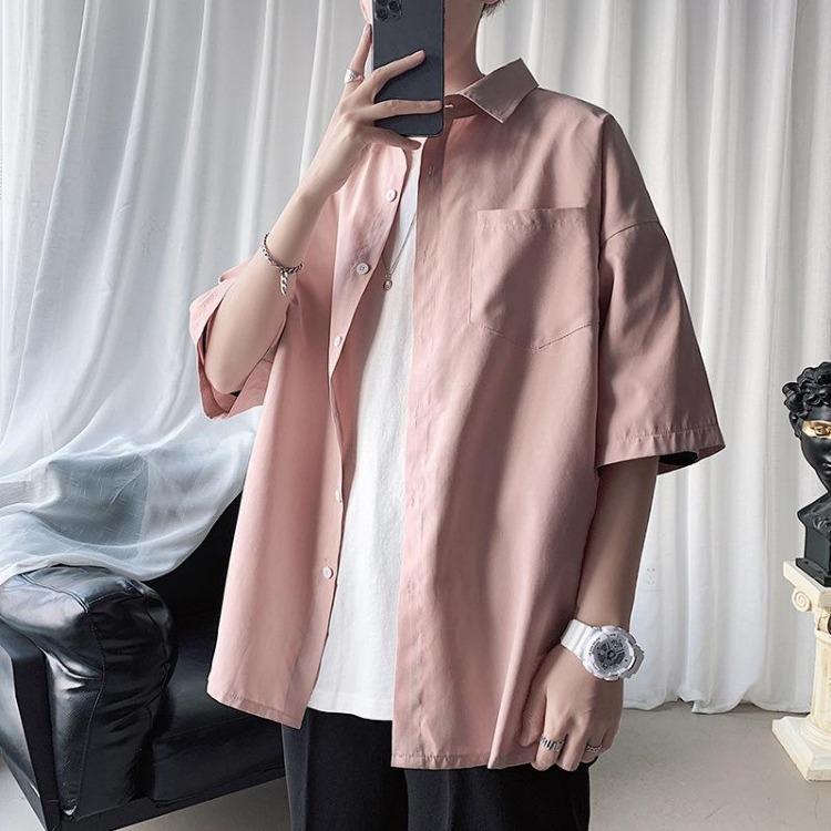 Men Summer Short Sleeve Solid Color Shirt Loose Thin Large Size Sports Coat