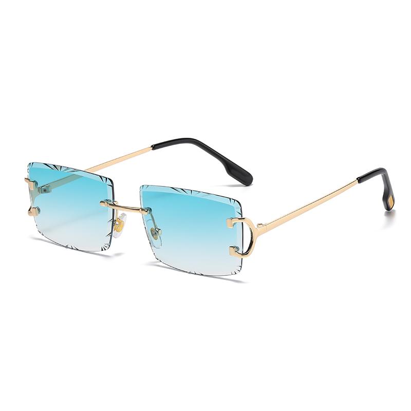 Neue Luxus-Hochwertige 2025 Rahmenlose Cut Farbige Gläser UV400 Sonnenbrille Modische Quadratische Metallbügel Brillen für Damen und Herren