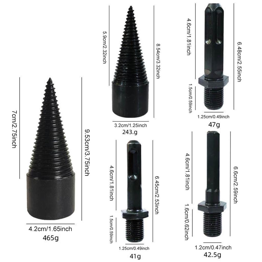 42mm+32mm Firewood Drill Bit Set + 3 Handle Wood Splitter Drill Bit Log Splitter Drill Bit Detachable Design for Splitting Woods