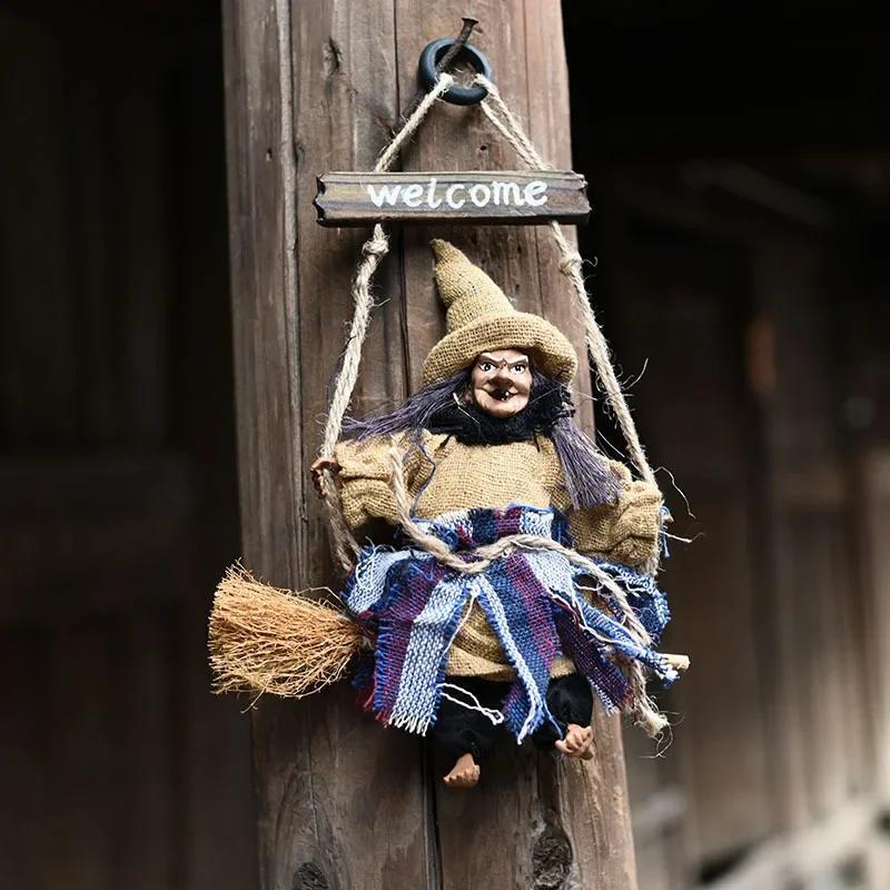 Witch Dolls Hanging Decor Ghost Witch Horror Scary Hanging Ghost Flying Witch Pendant Halloween DIY Party Ornaments Halloween