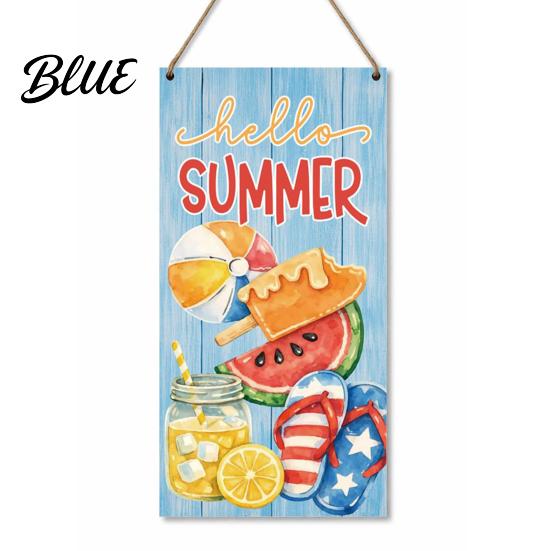 Solid Wood Wall Plaque Summer Wooden Hanging Sign, Welcome Sign Front Door Decor with Refresh Home Rope, Colorful Hanger for Seasonal Farmhouse Beach