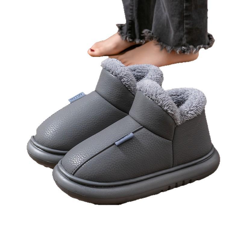 Men's & Women's PU Waterproof Velvet-Lined Indoor/Outdoor Winter Cotton Slippers