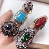 10Pcs Retro Exaggerated Turquoise Ring Fashionable Pearl Ring Jewelry