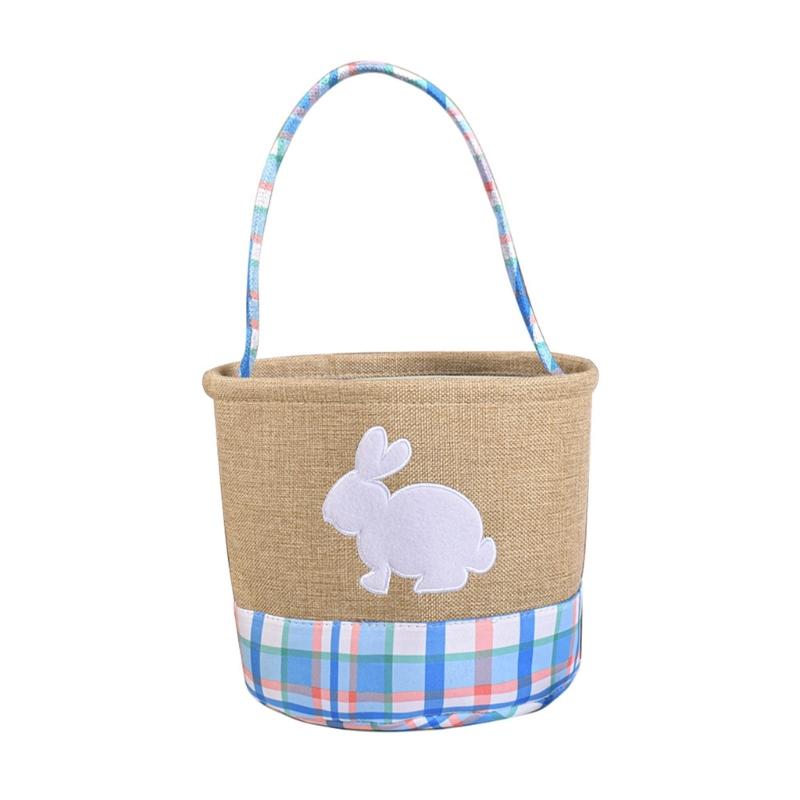 Reusable Striped Easters Decoration Basket Featuring Rabbit Patterns For Treat Storage And Tabletop Displays
