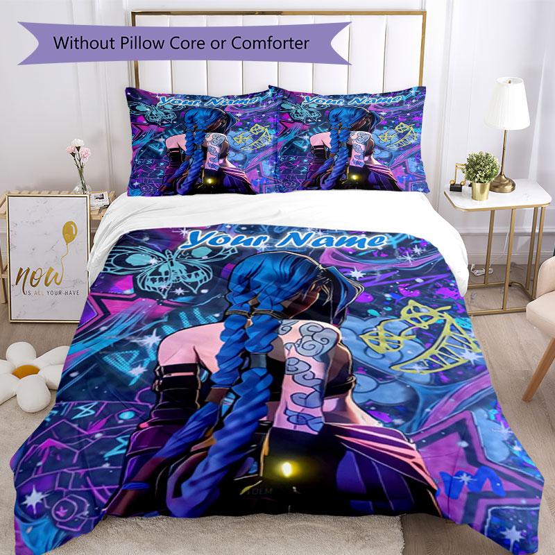 3PC Custom Name Fantasy Anime Girl Bedding Set Printed Bedding Set Duvet Cover Closure Includes 1 Duvet Cover & 2 Pillowcases for All Seasons Bedroom