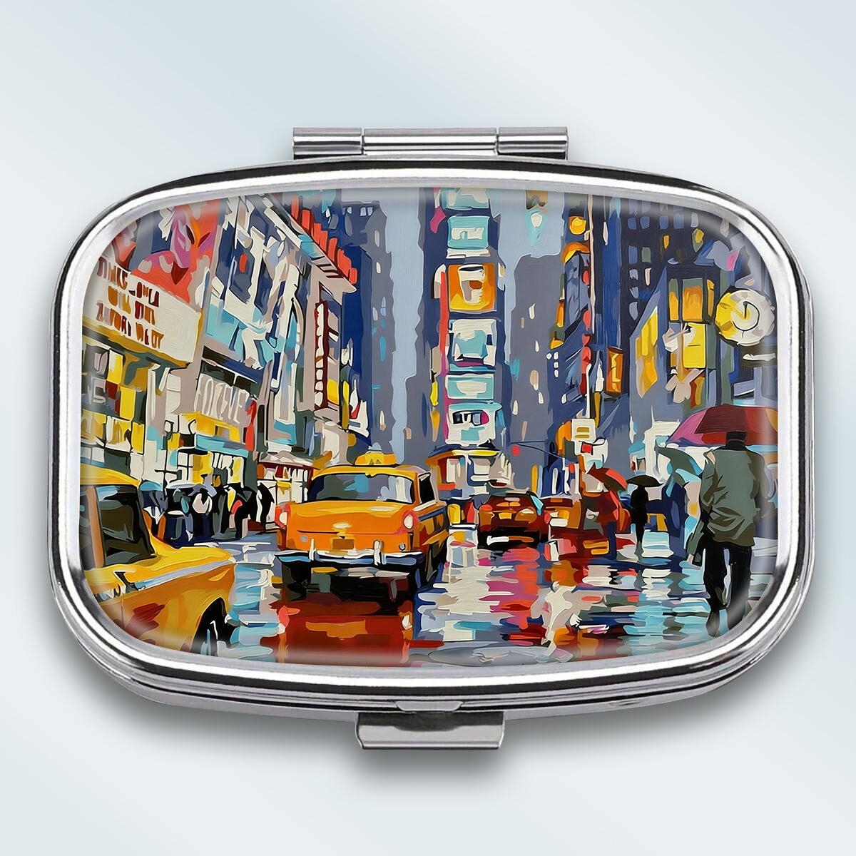 

Portable Pill Box with 2 Compartments, Mini Metal Medicine Organizer Case, Cute Printed Pill Container for Vitamins, Pills, Jewelry, Travel, Daily Use